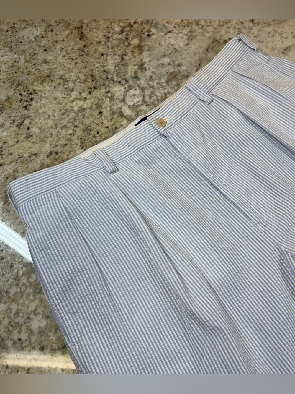 Polo Golf Ralph Lauren Mens 38 Blue White Seersucker Shorts 36W Flat Hong Kong